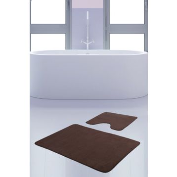 Bonny Home 2'li Düz Kahve Unicolor Kaymaz Klozet ve Banyo Halısı