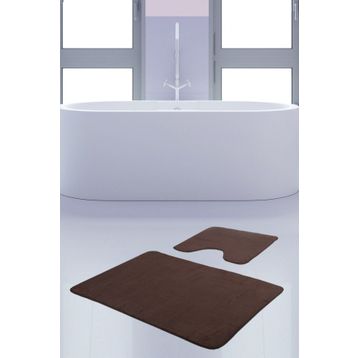 Bonny Home 2'li Düz Kahve Unicolor Kaymaz Klozet ve Banyo Halısı