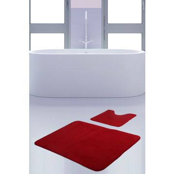 Bonny Home 2'li Düz Kırmızı Unicolor Kaymaz Klozet ve Banyo Halısı