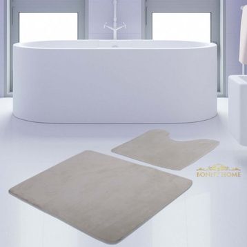 Bonny Home 2'li Düz Krem Unicolor Kaymaz Klozet ve Banyo Halısı