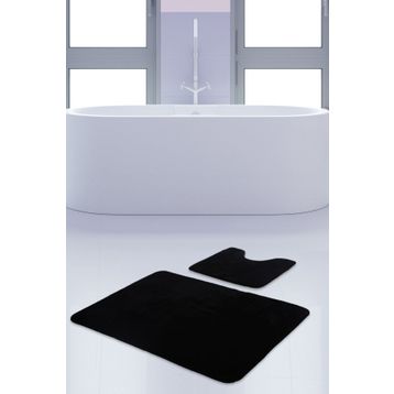 Bonny Home 2'li Düz Siyah Unicolor Kaymaz Klozet ve Banyo Halısı