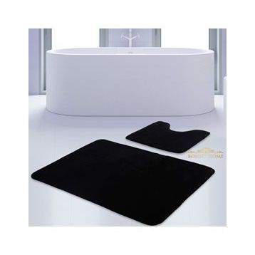 Bonny Home 2'li Düz Siyah Unicolor Kaymaz Klozet ve Banyo Halısı