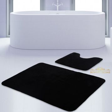 Bonny Home 2'li Düz Siyah Unicolor Kaymaz Klozet ve Banyo Halısı
