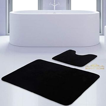 Bonny Home 2'li Düz Siyah Unicolor Kaymaz Klozet ve Banyo Halısı