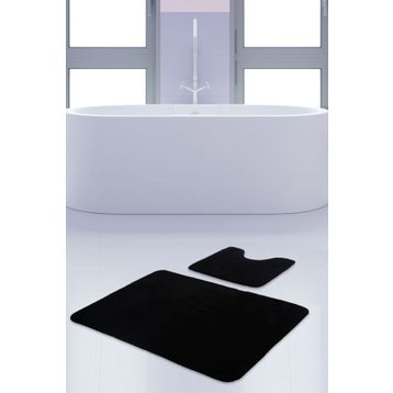 Bonny Home 2'li Düz Siyah Unicolor Kaymaz Klozet ve Banyo Halısı