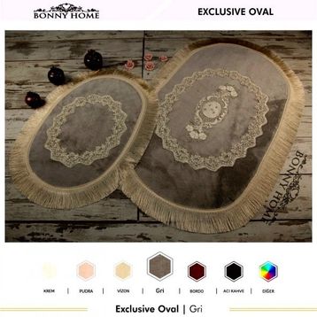 Bonny Home 2'li Gri Exclusive Oval Püsküllü Banyo Halısı