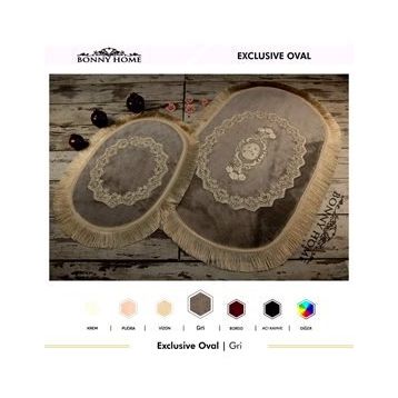 Bonny Home 2'li Gri Exclusive Oval Püsküllü Banyo Halısı