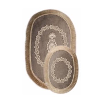 Bonny Home 2'li Gri Exclusive Oval Püsküllü Banyo Halısı