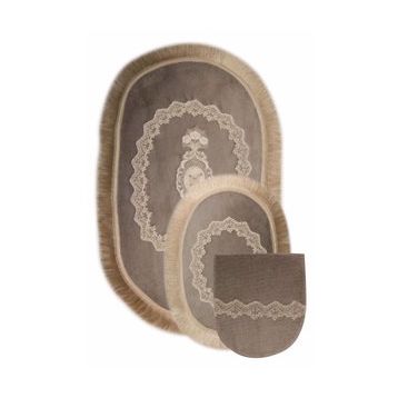Bonny Home 2'li Gri Exclusive Oval Püsküllü Banyo Halısı