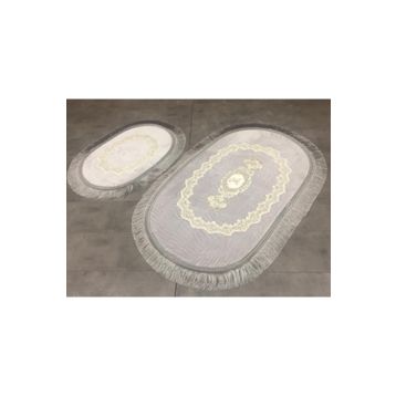 Bonny Home 2'li Gri Exclusive Oval Püsküllü Banyo Halısı