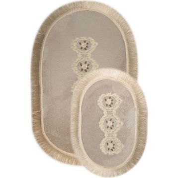 Bonny Home 2'li Gri Shems Dantelli ve Saçaklı Klozet ve Banyo Halısı