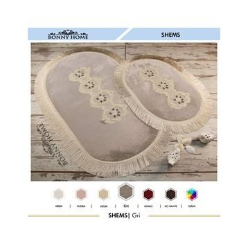 Bonny Home 2'li Gri Shems Dantelli ve Saçaklı Klozet ve Banyo Halısı