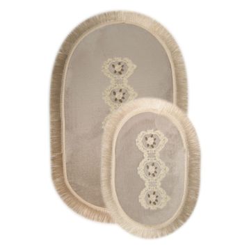 Bonny Home 2'li Gri Shems Dantelli ve Saçaklı Klozet ve Banyo Halısı