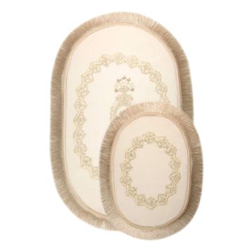 Bonny Home 2'li Krem Exclusive Oval Püsküllü Banyo Halısı