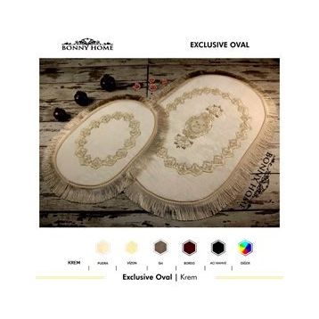 Bonny Home 2'li Krem Exclusive Oval Püsküllü Banyo Halısı