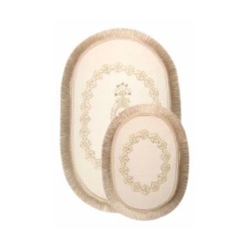 Bonny Home 2'li Krem Exclusive Oval Püsküllü Banyo Halısı