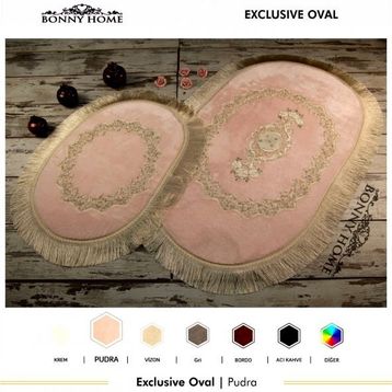 Bonny Home 2'li Pudra Exclusive Oval Püsküllü Banyo Halısı