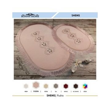 Bonny Home 2'li Pudra Shems Dantelli ve Saçaklı Klozet ve Banyo Halısı