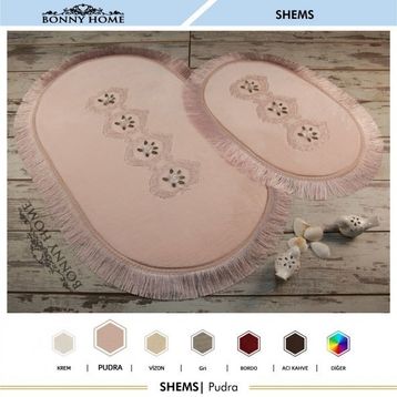 Bonny Home 2'li Pudra Shems Dantelli ve Saçaklı Klozet ve Banyo Halısı