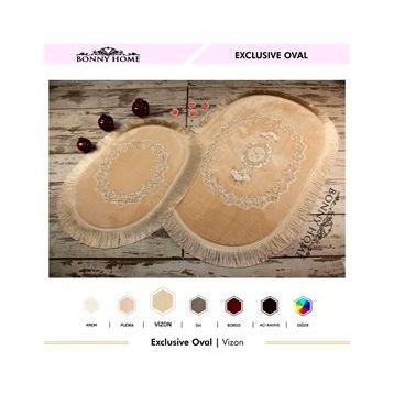 Bonny Home 2'li Vizon Exclusive Oval Püsküllü Banyo Halısı