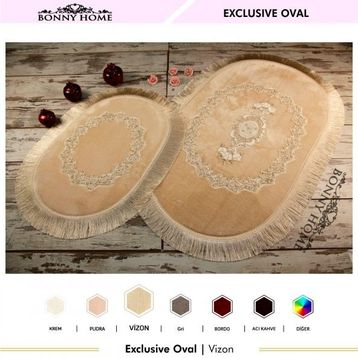Bonny Home 2'li Vizon Exclusive Oval Püsküllü Banyo Halısı