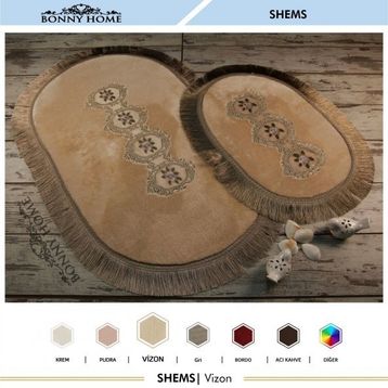 Bonny Home 2'li Vizon Shems Dantelli ve Saçaklı Klozet ve Banyo Halısı