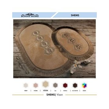 Bonny Home 2'li Vizon Shems Dantelli ve Saçaklı Klozet ve Banyo Halısı