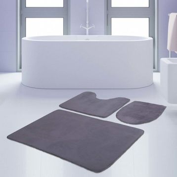 Bonny Home 3'lü Düz Gri Unicolor Kaymaz Klozet ve Banyo Halısı