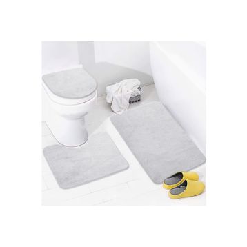 Bonny Home 3'lü Düz Gri Unicolor Kaymaz Klozet ve Banyo Halısı