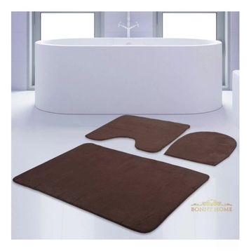 Bonny Home 3'lü Düz Kahve Unicolor Kaymaz Klozet ve Banyo Halısı
