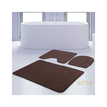 Bonny Home 3'lü Düz Kahve Unicolor Kaymaz Klozet ve Banyo Halısı