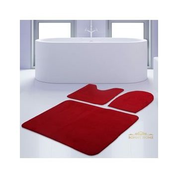 Bonny Home 3'lü Düz Kırmızı Unicolor Kaymaz Klozet ve Banyo Halısı