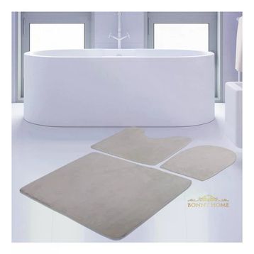 Bonny Home 3'lü Düz Krem Unicolor Kaymaz Klozet ve Banyo Halısı
