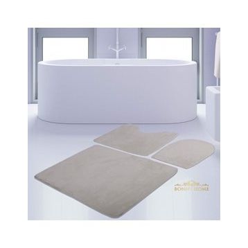 Bonny Home 3'lü Düz Krem Unicolor Kaymaz Klozet ve Banyo Halısı