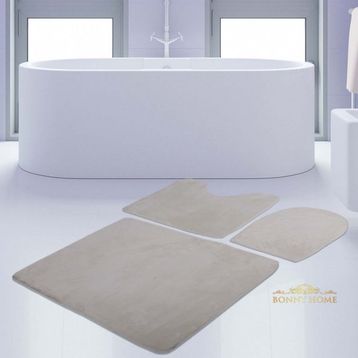 Bonny Home 3'lü Düz Krem Unicolor Kaymaz Klozet ve Banyo Halısı