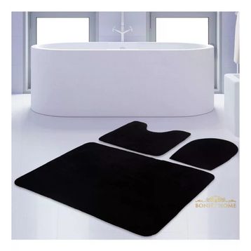 Bonny Home 3'lü Düz Siyah Unicolor Kaymaz Klozet ve Banyo Halısı