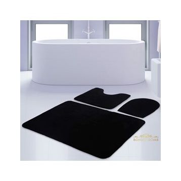 Bonny Home 3'lü Düz Siyah Unicolor Kaymaz Klozet ve Banyo Halısı