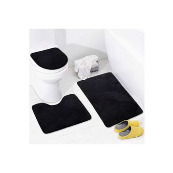 Bonny Home 3'lü Düz Siyah Unicolor Kaymaz Klozet ve Banyo Halısı