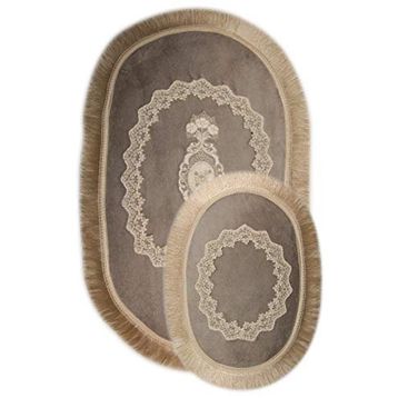 Bonny Home 3'lü Gri Exclusive Oval Püsküllü Klozet Takımı ve Banyo Halısı