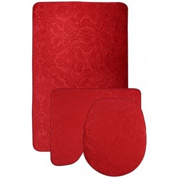 Bonny Home 3'lü Kırmızı Ultrasoft Desenli Klozet ve Banyo Halısı