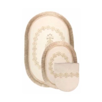 Bonny Home 3'lü Krem Exclusive Oval Püsküllü Klozet Takımı ve Banyo Halısı Paspası