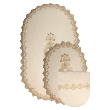 Bonny Home 3'lü Lisa Krem Dantelli Çeyizlik Klozet ve Banyo Halısı