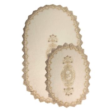 Bonny Home 3'lü Lisa Krem Dantelli Çeyizlik Klozet ve Banyo Halısı