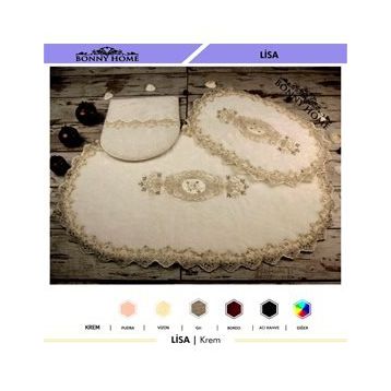 Bonny Home 3'lü Lisa Krem Dantelli Çeyizlik Klozet ve Banyo Halısı