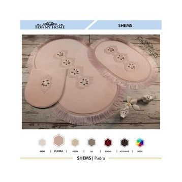 Bonny Home 3'lü Pudra Shems Dantelli ve Saçaklı Klozet ve Banyo Halısı