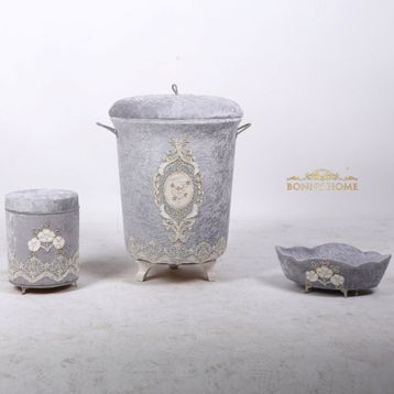 Bonny Home Lisa Kirli Gri Çamaşır sepeti seti