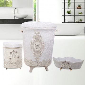 Bonny Home Lisa Kirli Krem Çamaşır Sepeti Seti
