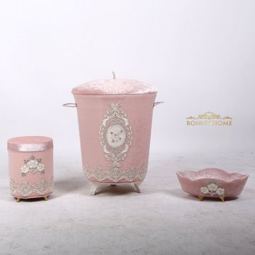 Bonny Home Lisa Kirli Pudra Çamaşır Sepeti Seti