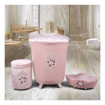 Bonny Home Shems Pudra 3'lü Kadife Banyo Kirli Çamaşır Sepeti Seti