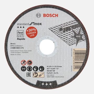 Bosch 125x1.0 mm Standard Seri Düz Rapido Inox Taş Kesme Diski